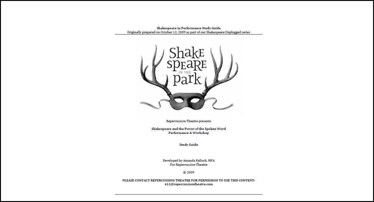 Screenshot of the Shakespeare In Performance Study Guide