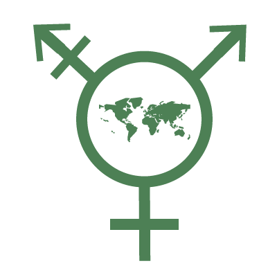 Genderculture Combined gender icons and a map of the world inside the circle