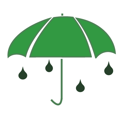 A green umbrella and green raindrops.