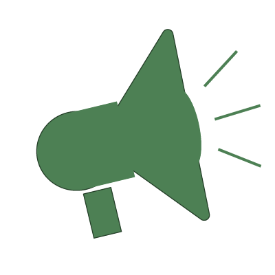 Green megaphone with noise coming out of it